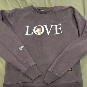 Women's Pushbutton Line Friends Bear Rabbit Crewneck Love Sweatshirt - Gray